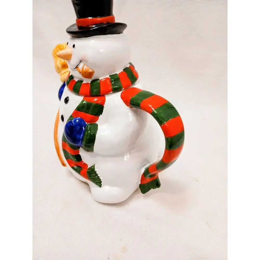 Cooks Club Frosty SNOWMAN TEAPOT Hot Chocolate Server Christmas‎ Holiday Ceramic